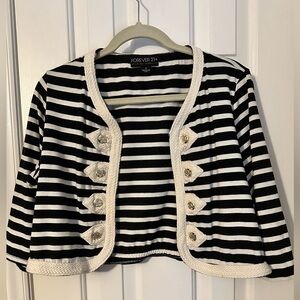 Forever 21 Women’s Plus 1X Cropped Cardigan Shrug B&W Stripes Gold Buttons
